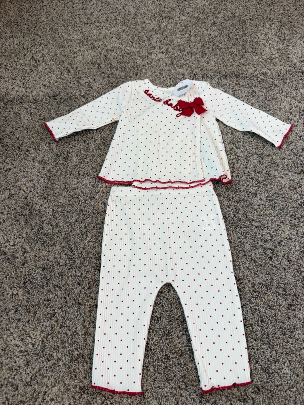 NWT Mud Pie Baby Girl Christmas Long Sleeve Polka Dot Santa Baby 2 PieceSet 3-6M